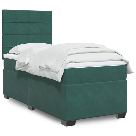 vidaXL Κρεβάτι Boxspring με Στρώμα Σκούρο Πράσινο 80x200 εκ. Βελούδινο
