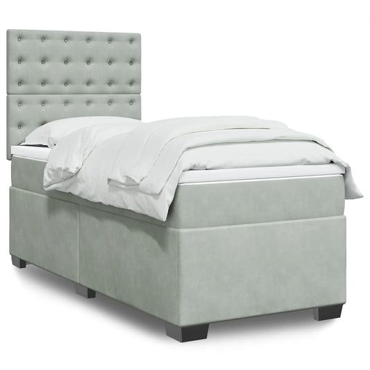 vidaXL Κρεβάτι Boxspring με Στρώμα Ανοιχτό Γκρι 80x200 εκ. Βελούδινο