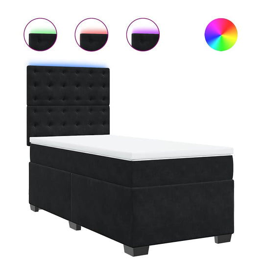 vidaXL Κρεβάτι Boxspring με Στρώμα Μαύρο 80 x 200 εκ. Βελούδινο