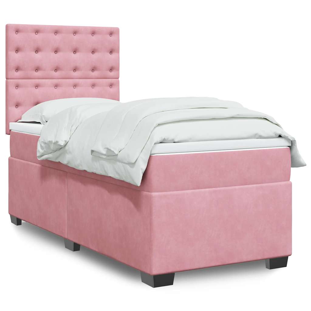 vidaXL Κρεβάτι Boxspring με Στρώμα Ροζ 80 x 200 εκ. Βελούδινο