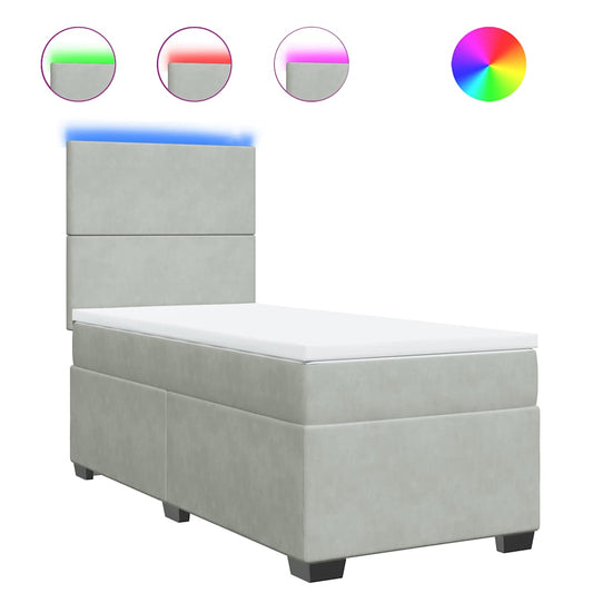 vidaXL Κρεβάτι Boxspring με Στρώμα Ανοιχτό Γκρι 90x190 εκ. Βελούδινο