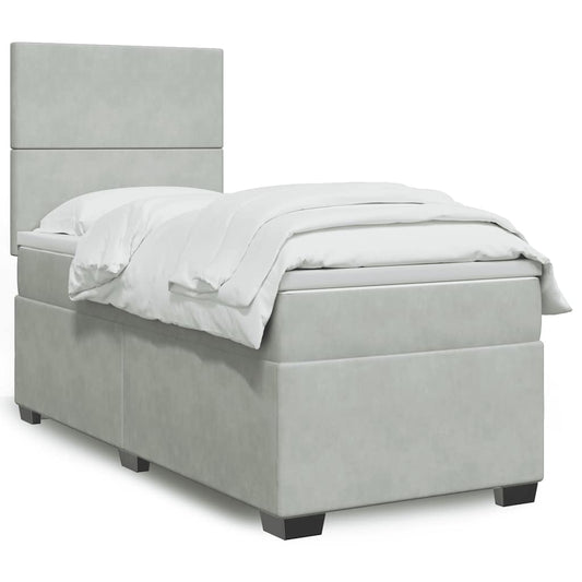 vidaXL Κρεβάτι Boxspring με Στρώμα Ανοιχτό Γκρι 90x190 εκ. Βελούδινο