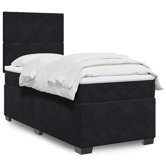 vidaXL Κρεβάτι Boxspring με Στρώμα Μαύρο 90x190 εκ. Βελούδινο