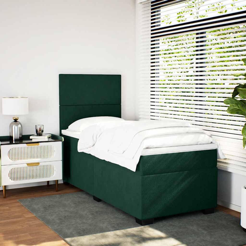 vidaXL Κρεβάτι Boxspring με Στρώμα Σκούρο Πράσινο 90x190 εκ. Βελούδινο