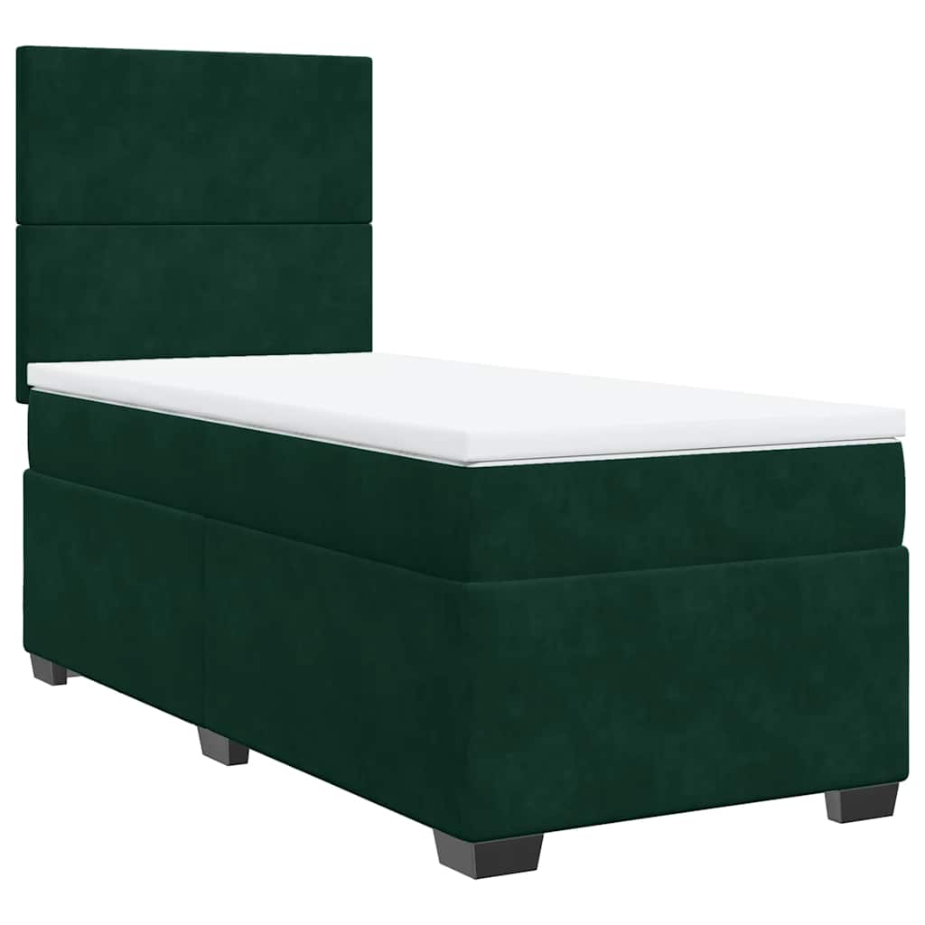 vidaXL Κρεβάτι Boxspring με Στρώμα Σκούρο Πράσινο 90x190 εκ. Βελούδινο