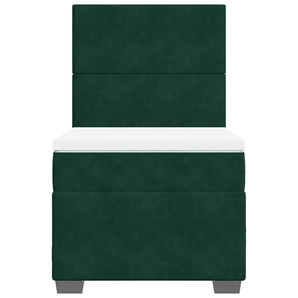 vidaXL Κρεβάτι Boxspring με Στρώμα Σκούρο Πράσινο 90x190 εκ. Βελούδινο