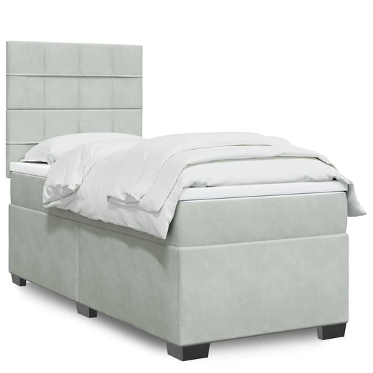 vidaXL Κρεβάτι Boxspring με Στρώμα Ανοιχτό Γκρι 90x190 εκ. Βελούδινο