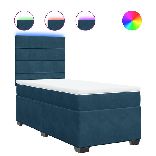 vidaXL Κρεβάτι Boxspring με Στρώμα Μπλε 90x190 εκ. Βελούδινο