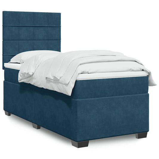 vidaXL Κρεβάτι Boxspring με Στρώμα Μπλε 90x190 εκ. Βελούδινο