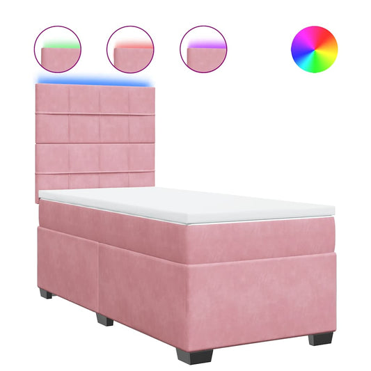 vidaXL Κρεβάτι Boxspring με Στρώμα Ροζ 90x190 εκ. Βελούδινο