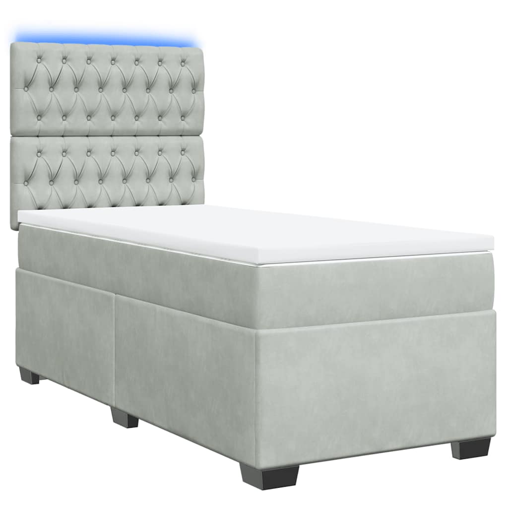 vidaXL Κρεβάτι Boxspring με Στρώμα Ανοιχτό Γκρι 90x190 εκ. Βελούδινο