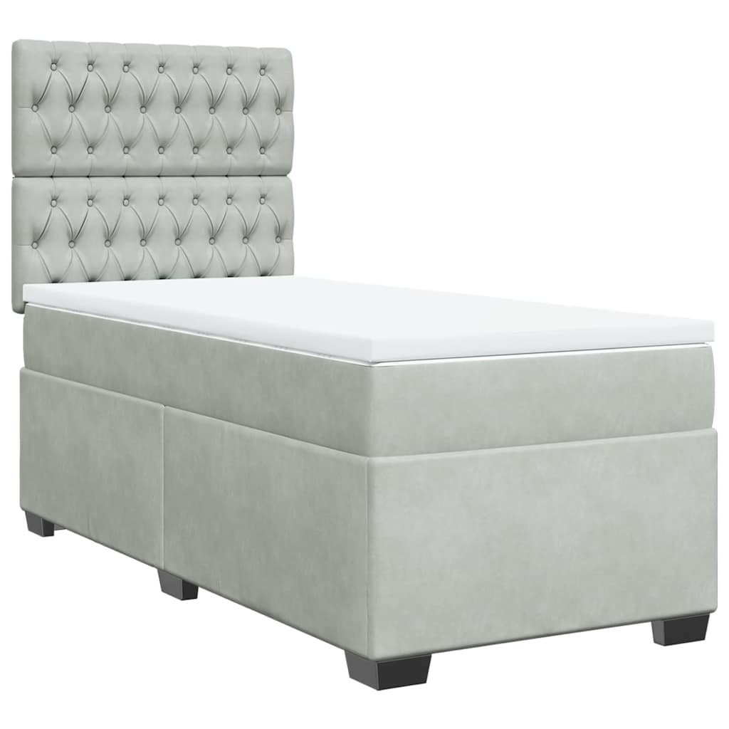 vidaXL Κρεβάτι Boxspring με Στρώμα Ανοιχτό Γκρι 90x190 εκ. Βελούδινο