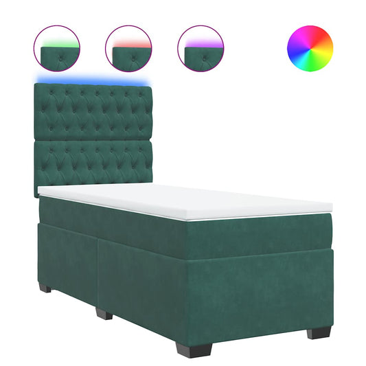 vidaXL Κρεβάτι Boxspring με Στρώμα Σκούρο Πράσινο 90x190 εκ. Βελούδινο