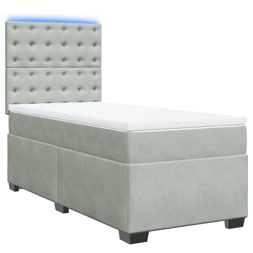 vidaXL Κρεβάτι Boxspring με Στρώμα Ανοιχτό Γκρι 90x190 εκ. Βελούδινο
