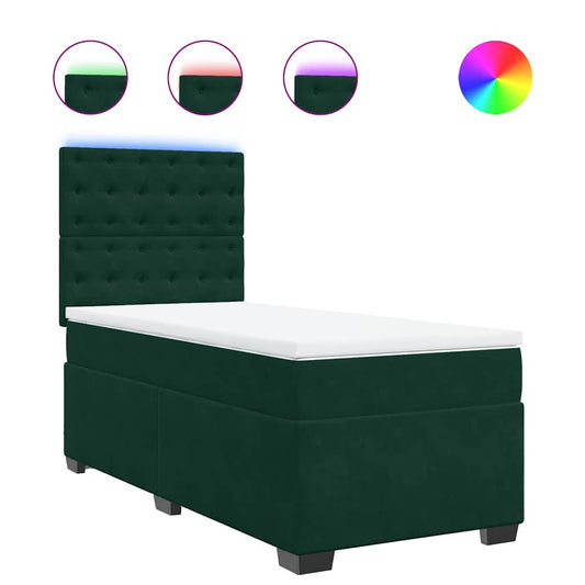 vidaXL Κρεβάτι Boxspring με Στρώμα Σκούρο Πράσινο 90x190 εκ. Βελούδινο