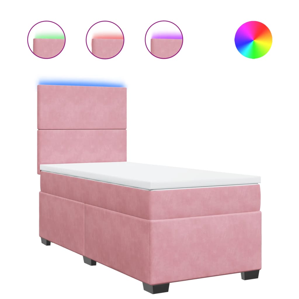 vidaXL Κρεβάτι Boxspring με Στρώμα Ροζ 90x200 εκ. Βελούδινο
