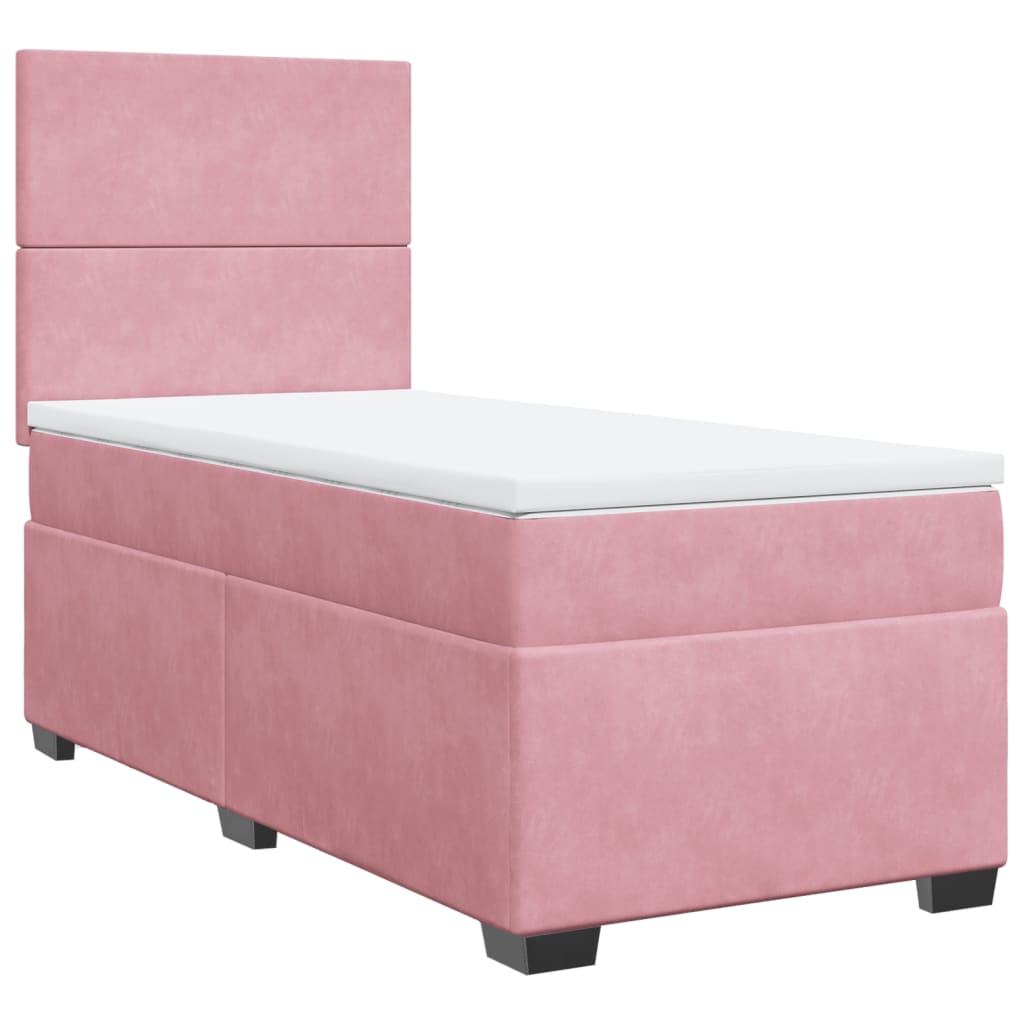 vidaXL Κρεβάτι Boxspring με Στρώμα Ροζ 90x200 εκ. Βελούδινο