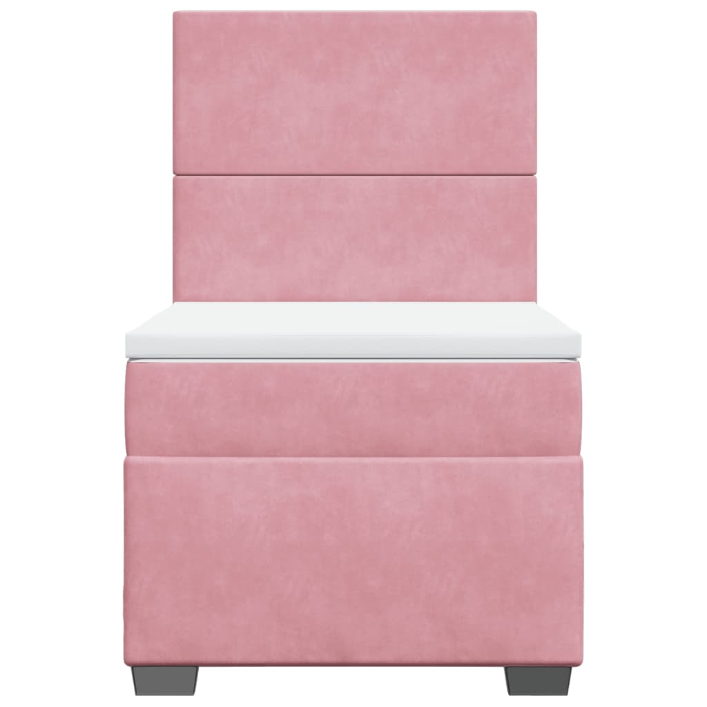 vidaXL Κρεβάτι Boxspring με Στρώμα Ροζ 90x200 εκ. Βελούδινο
