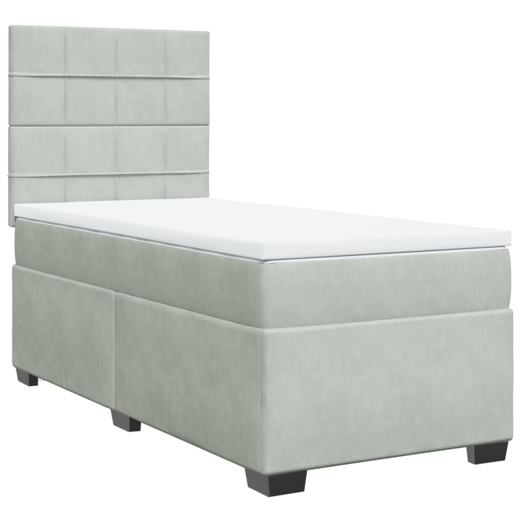 vidaXL Κρεβάτι Boxspring με Στρώμα Ανοιχτό Γκρι 90x200 εκ. Βελούδινο