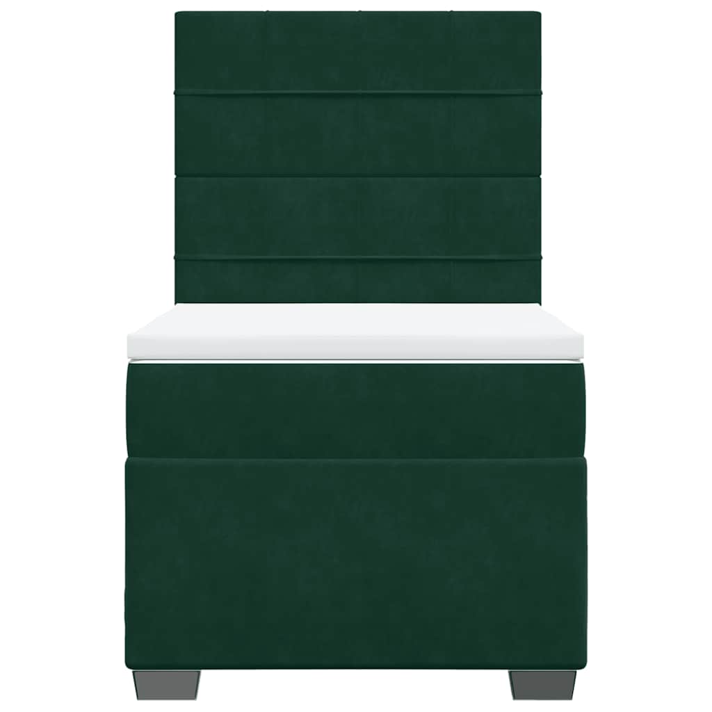 vidaXL Κρεβάτι Boxspring με Στρώμα Σκούρο Πράσινο 90x200 εκ. Βελούδινο