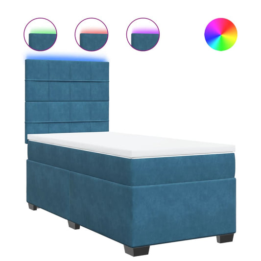 vidaXL Κρεβάτι Boxspring με Στρώμα Μπλε 90x200 εκ. Βελούδινο