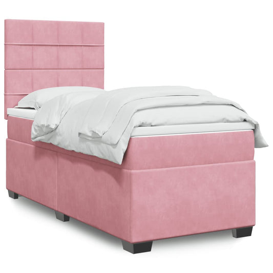 vidaXL Κρεβάτι Boxspring με Στρώμα Ροζ 90x200 εκ. Βελούδινο