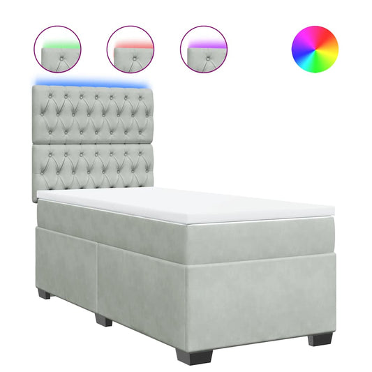 vidaXL Κρεβάτι Boxspring με Στρώμα Ανοιχτό Γκρι 90x200 εκ. Βελούδινο