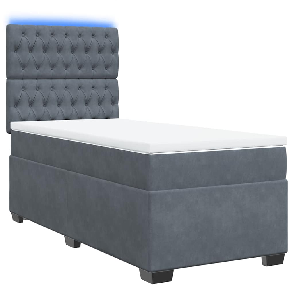 vidaXL Κρεβάτι Boxspring με Στρώμα Σκούρο Γκρι 90x200 εκ. Βελούδινο