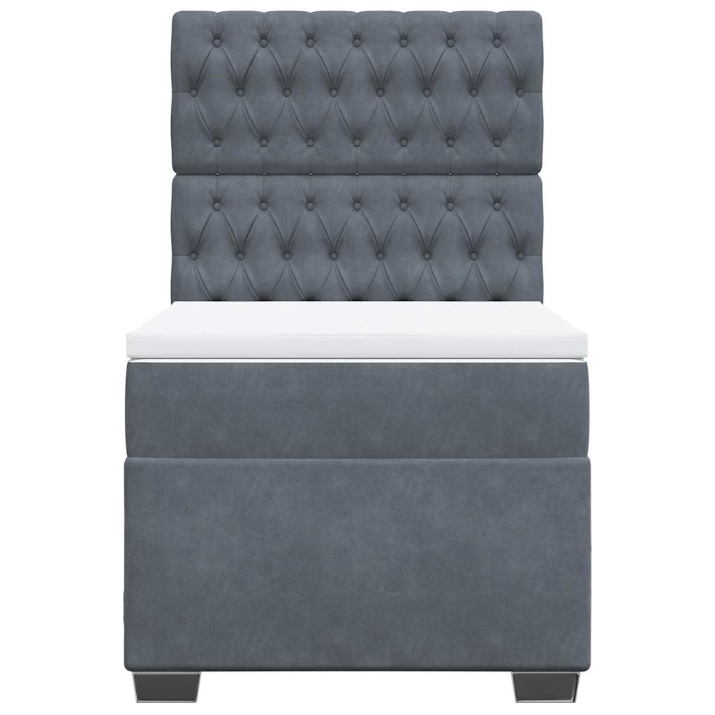 vidaXL Κρεβάτι Boxspring με Στρώμα Σκούρο Γκρι 90x200 εκ. Βελούδινο