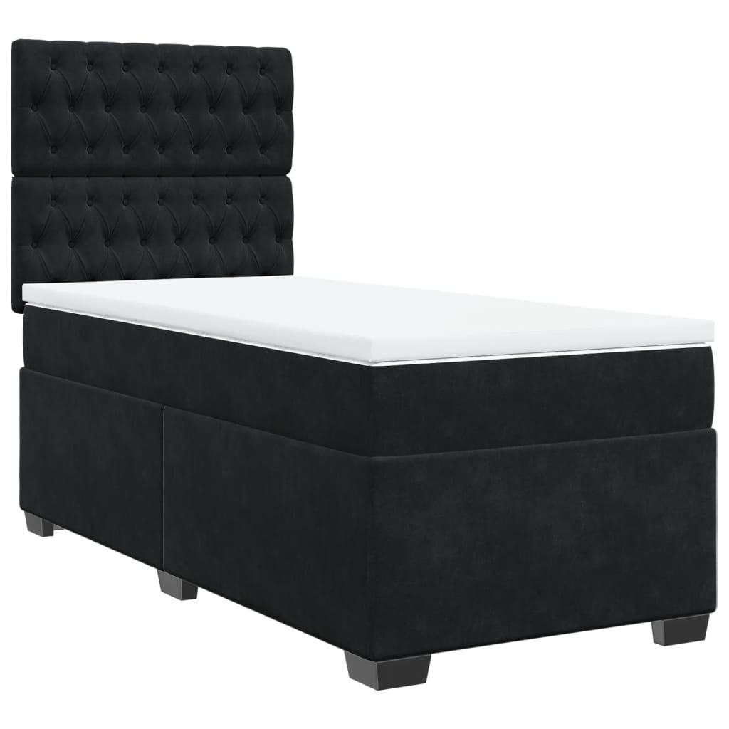 vidaXL Κρεβάτι Boxspring με Στρώμα Μαύρο 90x200 εκ. Βελούδινο