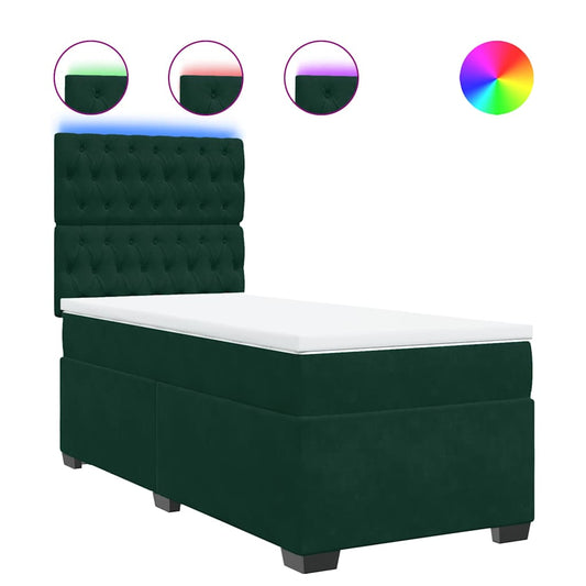 vidaXL Κρεβάτι Boxspring με Στρώμα Σκούρο Πράσινο 90x200 εκ. Βελούδινο