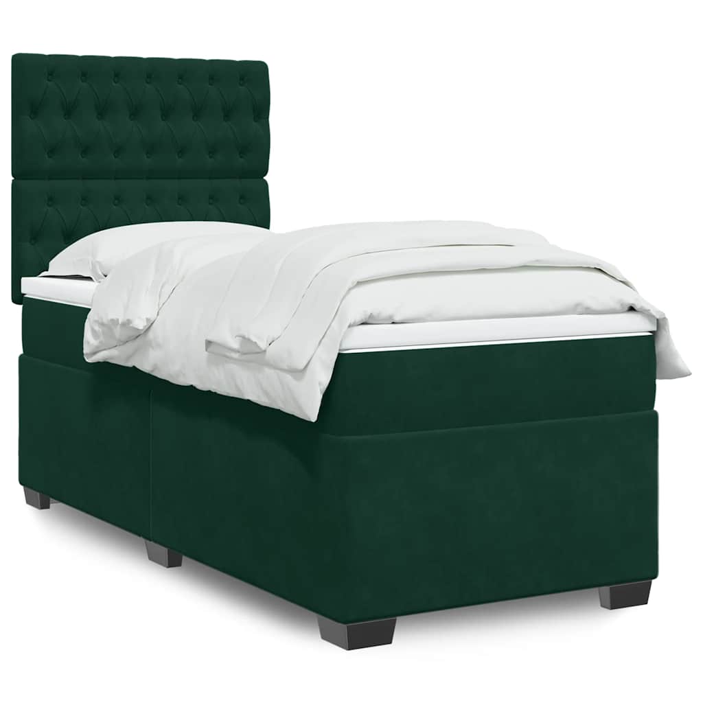 vidaXL Κρεβάτι Boxspring με Στρώμα Σκούρο Πράσινο 90x200 εκ. Βελούδινο