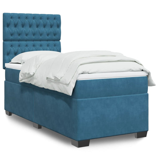 vidaXL Κρεβάτι Boxspring με Στρώμα Μπλε 90x200 εκ. Βελούδινο