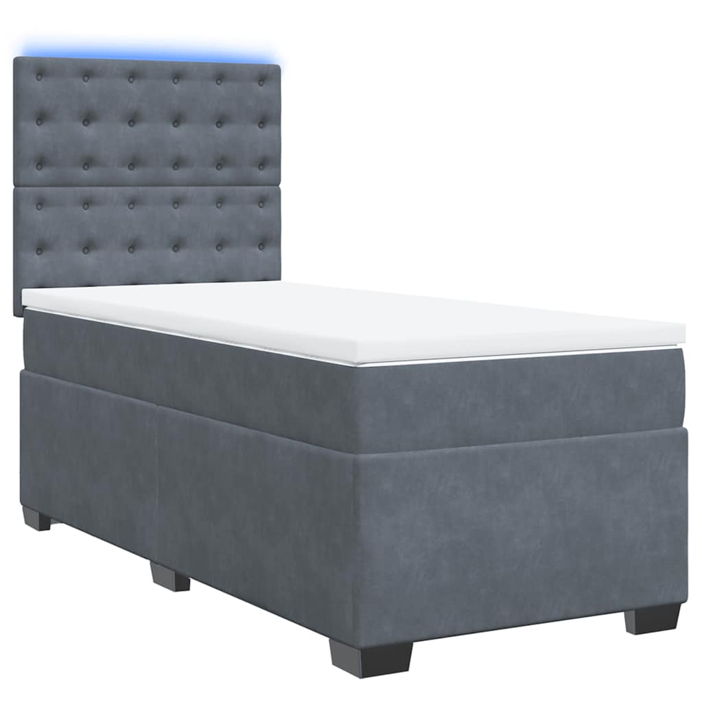 vidaXL Κρεβάτι Boxspring με Στρώμα Σκούρο Γκρι 90x200 εκ. Βελούδινο