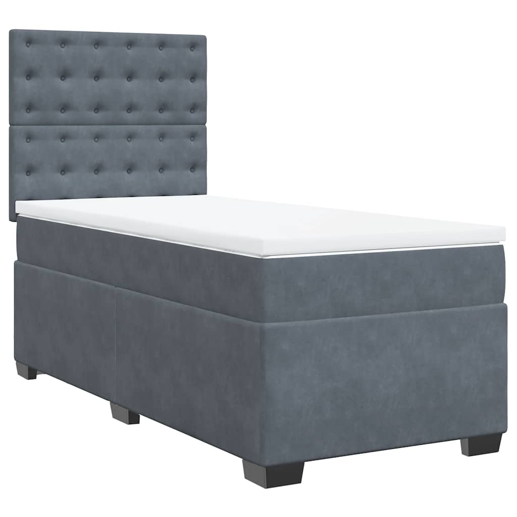vidaXL Κρεβάτι Boxspring με Στρώμα Σκούρο Γκρι 90x200 εκ. Βελούδινο