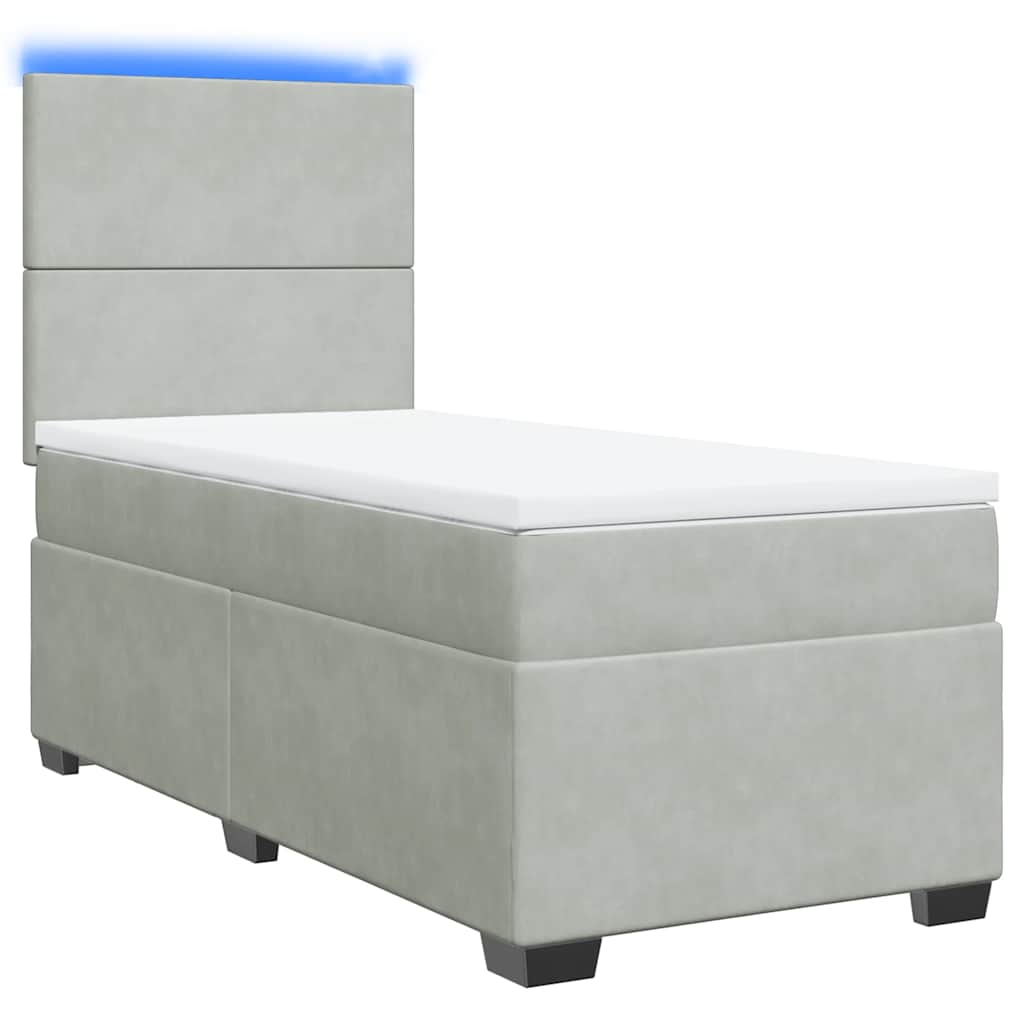 vidaXL Κρεβάτι Boxspring με Στρώμα Ανοιχτό Γκρι 100x200 εκ. Βελούδινο