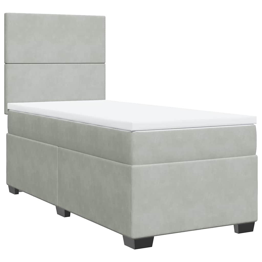 vidaXL Κρεβάτι Boxspring με Στρώμα Ανοιχτό Γκρι 100x200 εκ. Βελούδινο