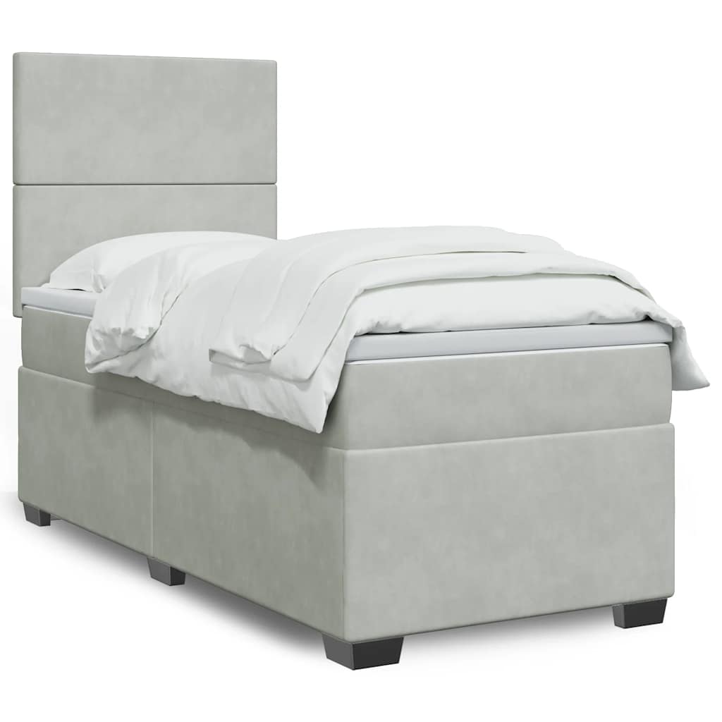 vidaXL Κρεβάτι Boxspring με Στρώμα Ανοιχτό Γκρι 100x200 εκ. Βελούδινο