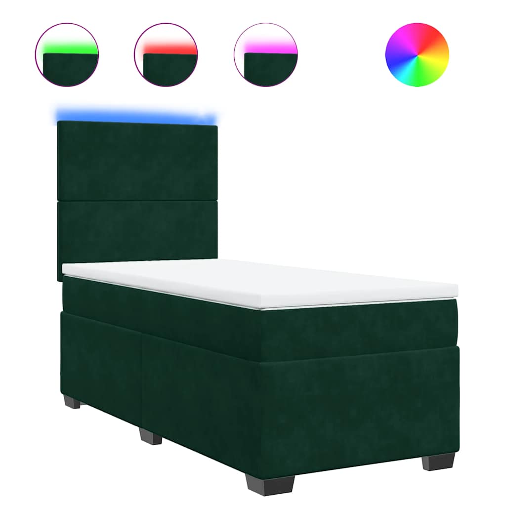 vidaXL Κρεβάτι Boxspring με Στρώμα Σκούρο Πράσινο 100x200εκ. Βελούδινο