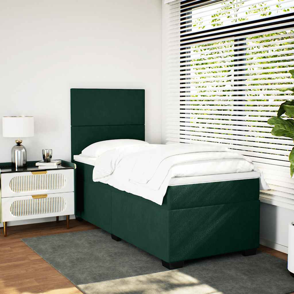 vidaXL Κρεβάτι Boxspring με Στρώμα Σκούρο Πράσινο 100x200εκ. Βελούδινο