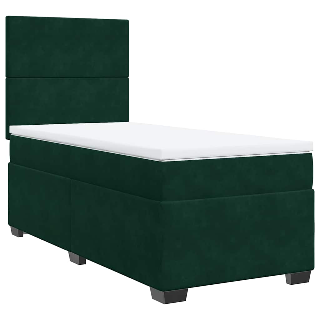 vidaXL Κρεβάτι Boxspring με Στρώμα Σκούρο Πράσινο 100x200εκ. Βελούδινο