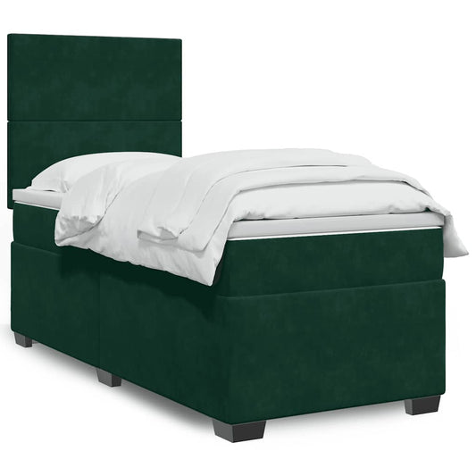 vidaXL Κρεβάτι Boxspring με Στρώμα Σκούρο Πράσινο 100x200εκ. Βελούδινο