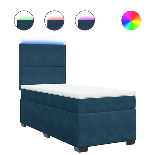 vidaXL Κρεβάτι Boxspring με Στρώμα Μπλε 100x200 εκ. Βελούδινο