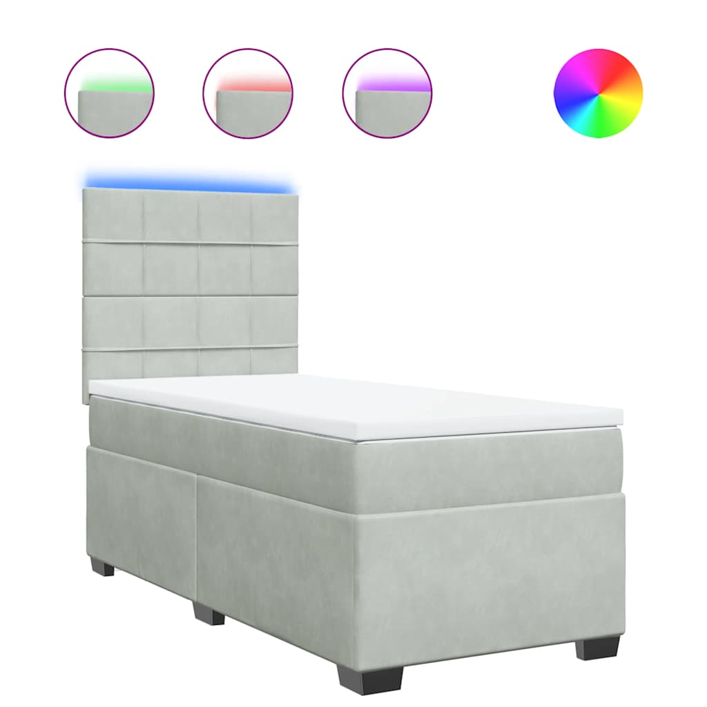 vidaXL Κρεβάτι Boxspring με Στρώμα Ανοιχτό Γκρι 100x200 εκ. Βελούδινο
