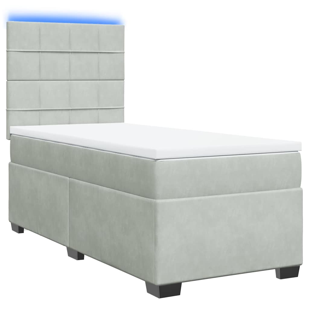 vidaXL Κρεβάτι Boxspring με Στρώμα Ανοιχτό Γκρι 100x200 εκ. Βελούδινο