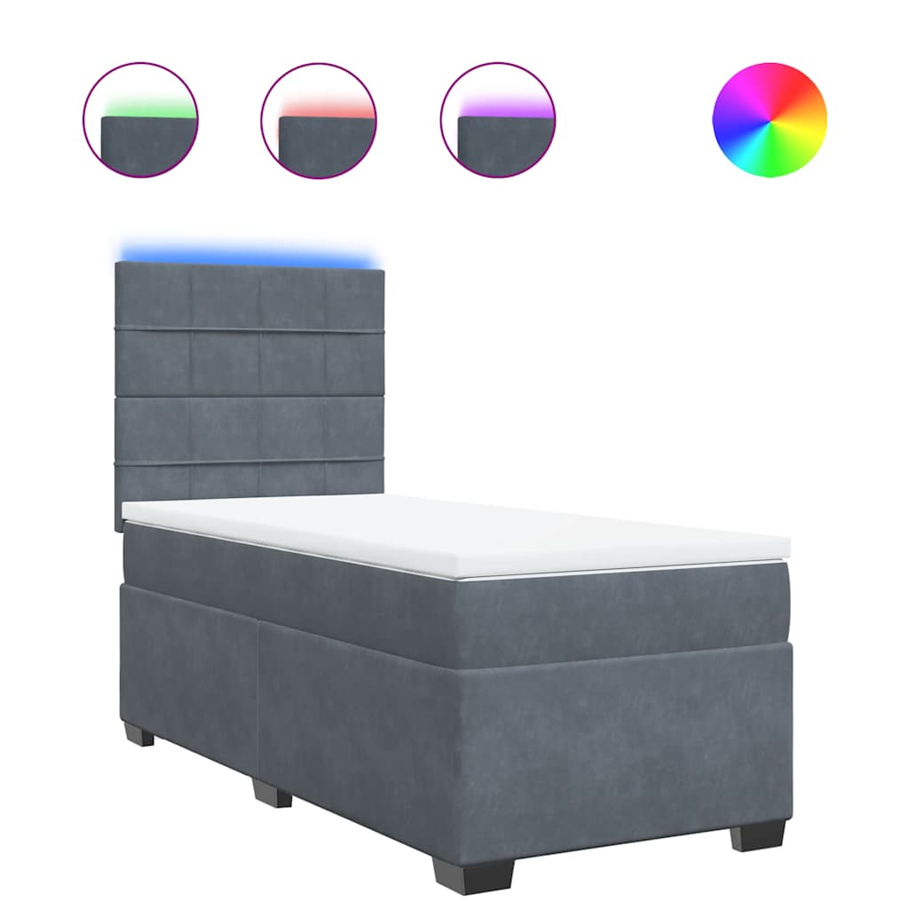 vidaXL Κρεβάτι Boxspring με Στρώμα Σκούρο Γκρι 100x200 εκ. Βελούδινο