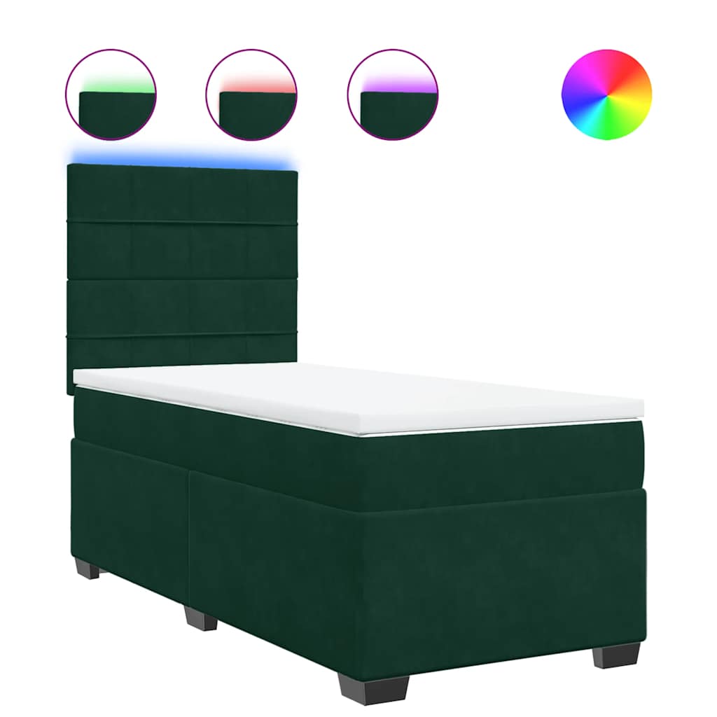 vidaXL Κρεβάτι Boxspring με Στρώμα Σκούρο Πράσινο 100x200εκ. Βελούδινο