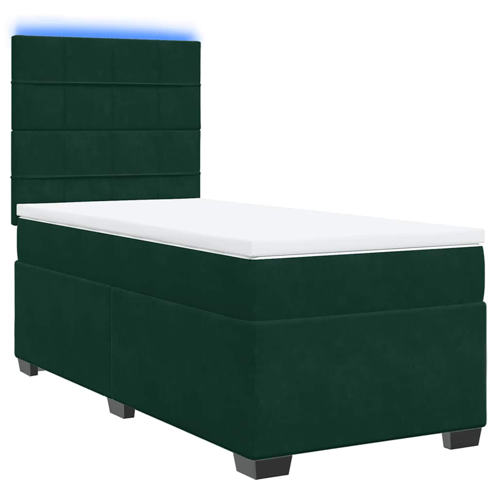 vidaXL Κρεβάτι Boxspring με Στρώμα Σκούρο Πράσινο 100x200εκ. Βελούδινο