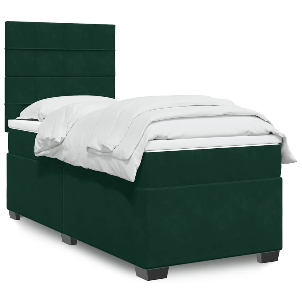 vidaXL Κρεβάτι Boxspring με Στρώμα Σκούρο Πράσινο 100x200εκ. Βελούδινο