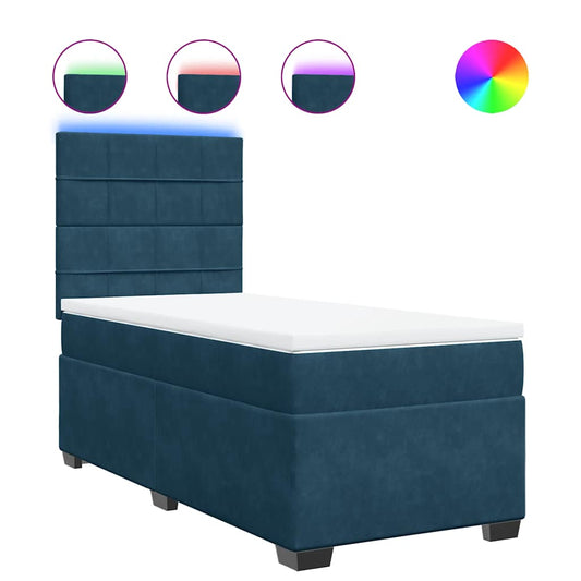 vidaXL Κρεβάτι Boxspring με Στρώμα Μπλε 100x200 εκ. Βελούδινο